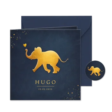 Stijlvol geboortekaartje met silhouet van baby olifant 